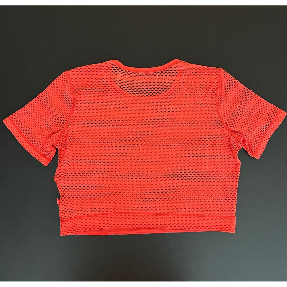 Lululemon Mesh Short Sleeve Crop Top Red Orange Workout Layering Shirt (1259) - Picture 3 of 7